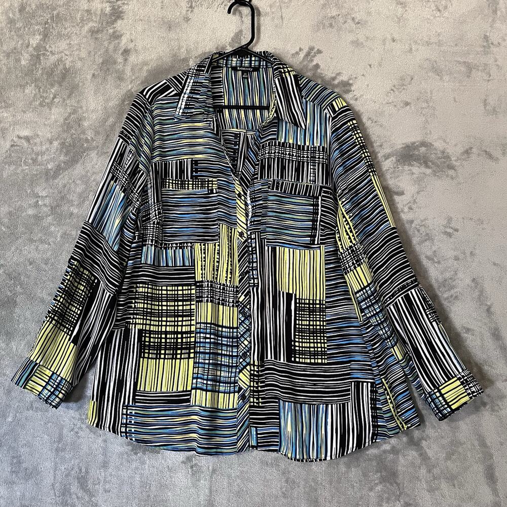 Relativity Button Front Blouse Patchwork Abstract… - image 1